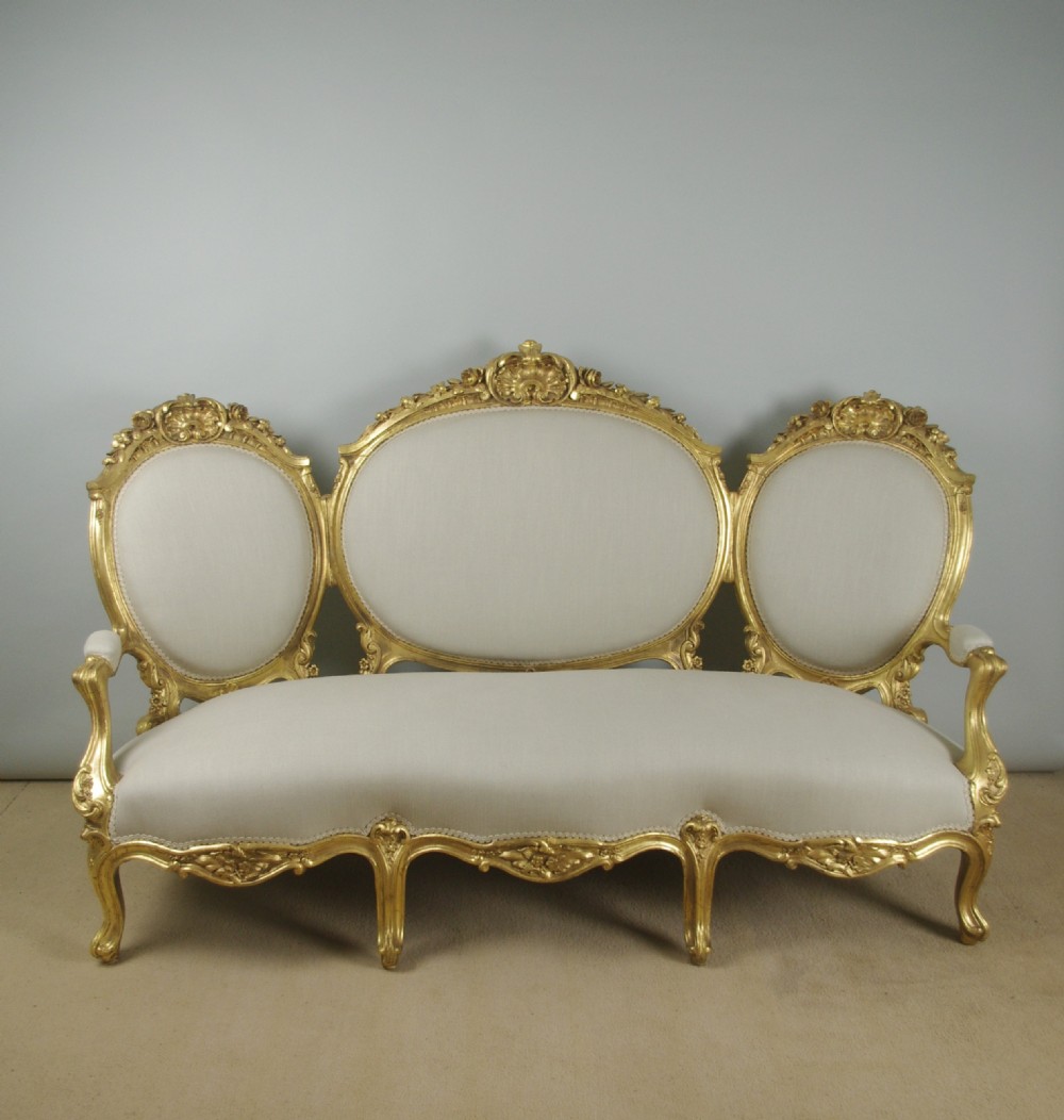 19th Century French Gilt Wood Louis XV Style Sofa