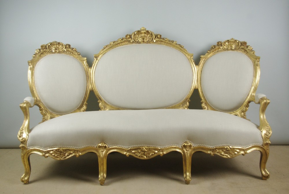 19th Century French Gilt Wood Louis XV Style Sofa View II