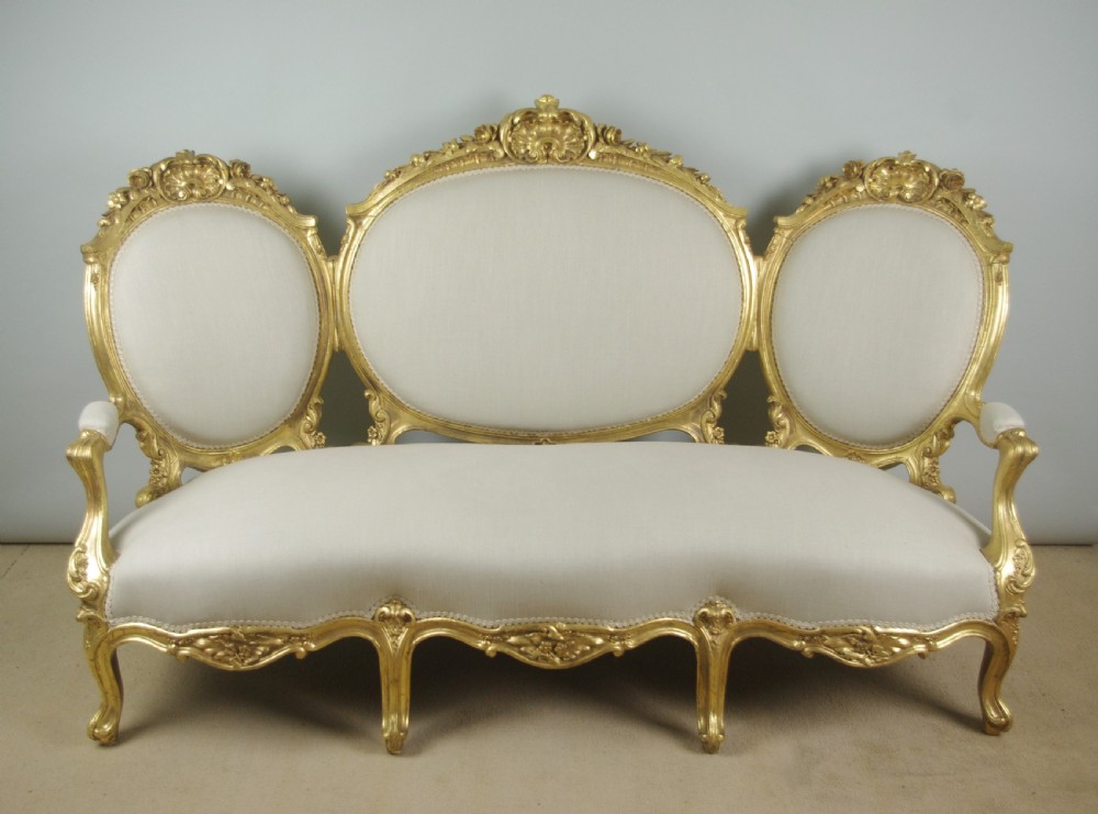 19th Century French Gilt Wood Louis XV Style Sofa View III