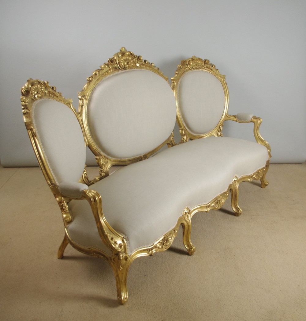 19th Century French Gilt Wood Louis XV Style Sofa View IV