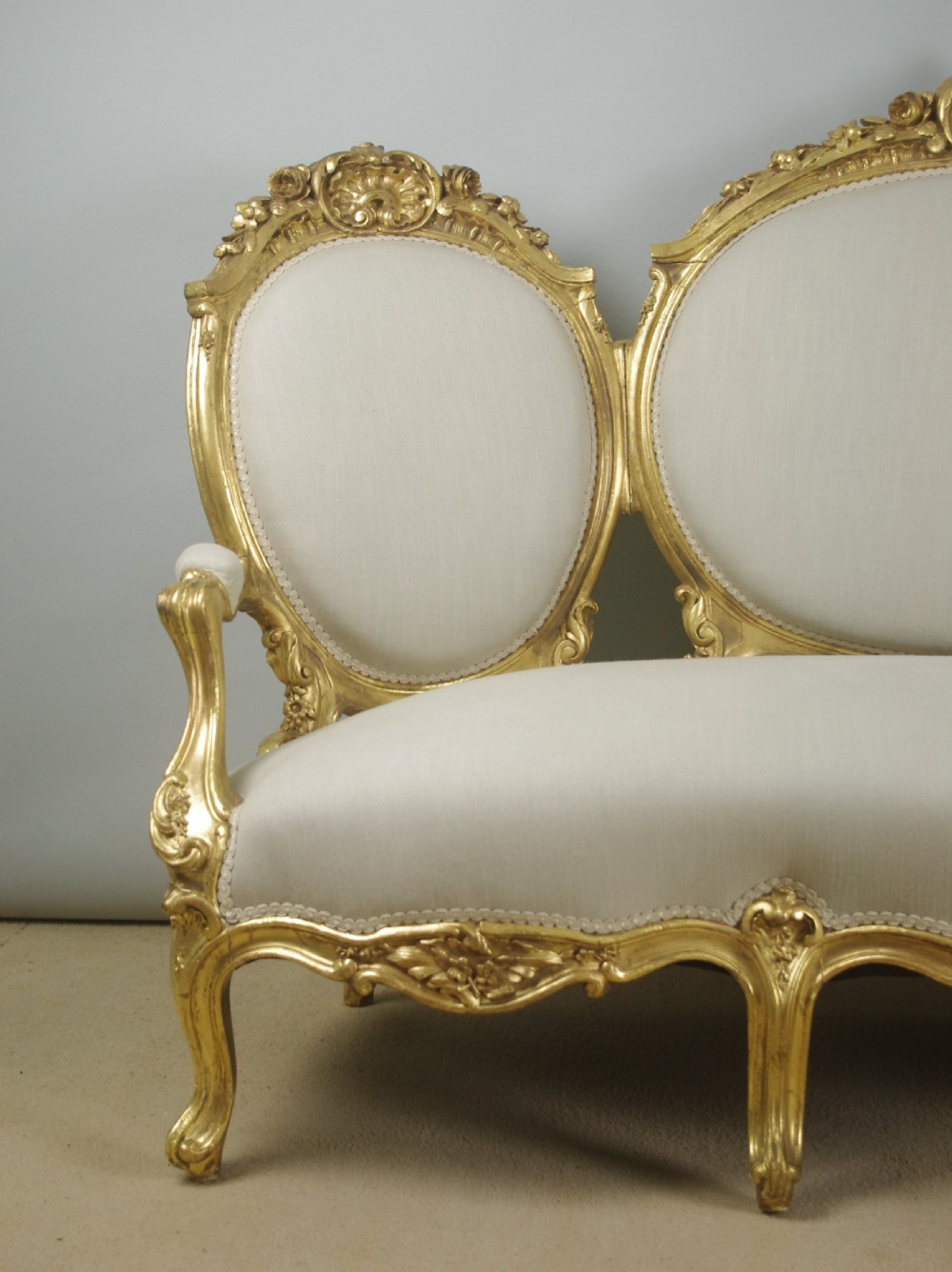 19th Century French Gilt Wood Louis XV Style Sofa View V
