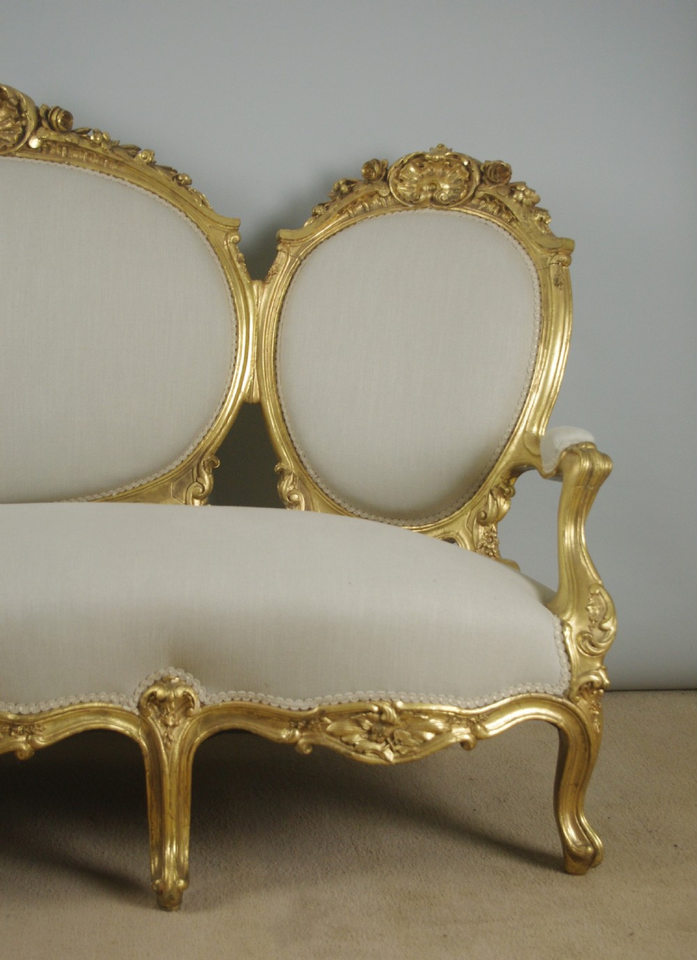 19th Century French Gilt Wood Louis XV Style Sofa View VI