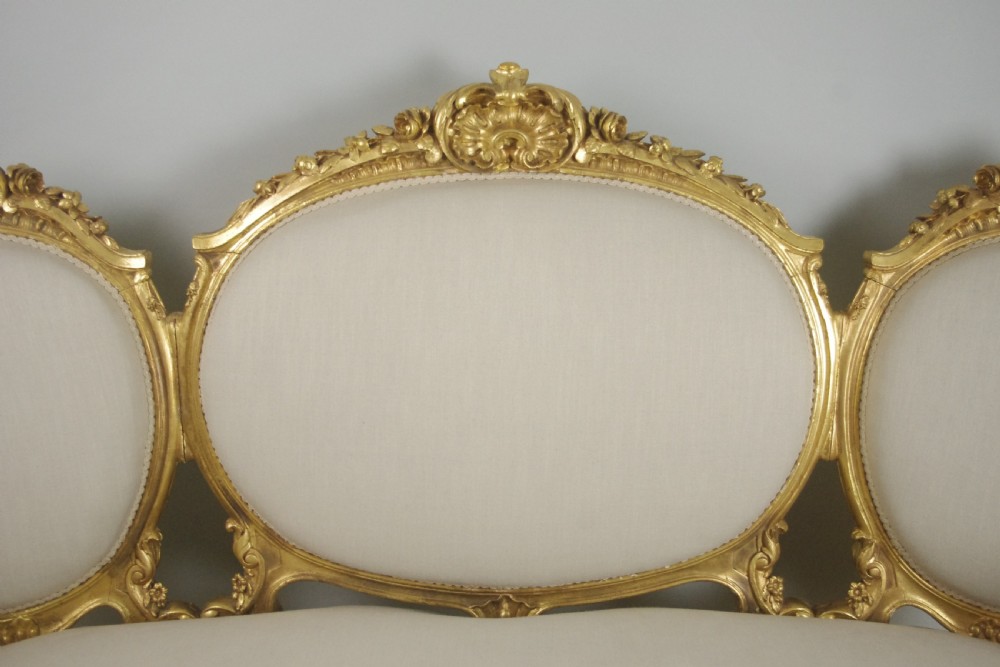 19th Century French Gilt Wood Louis XV Style Sofa View VIII