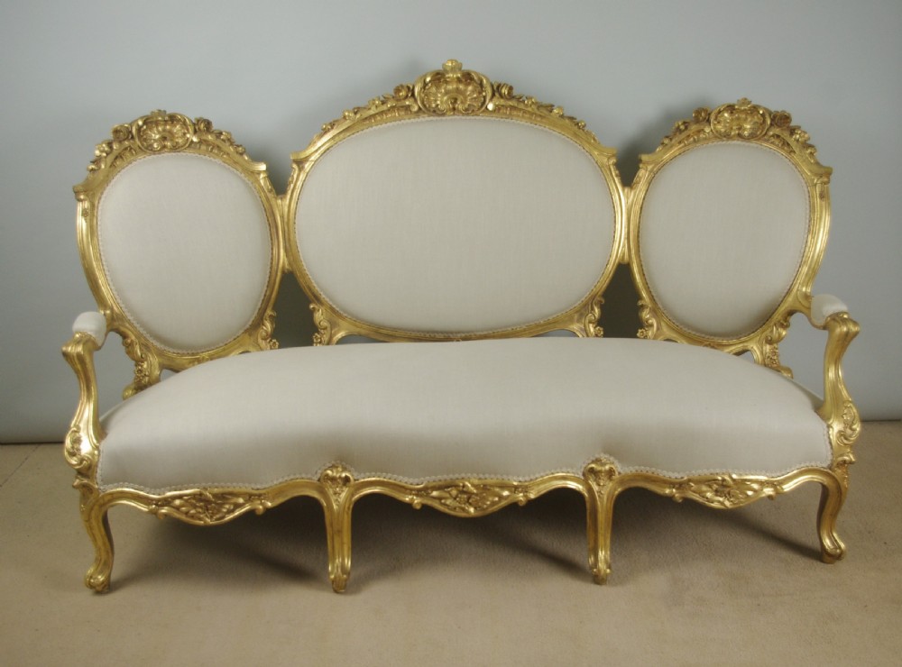 19th Century French Gilt Wood Louis XV Style Sofa View XVI