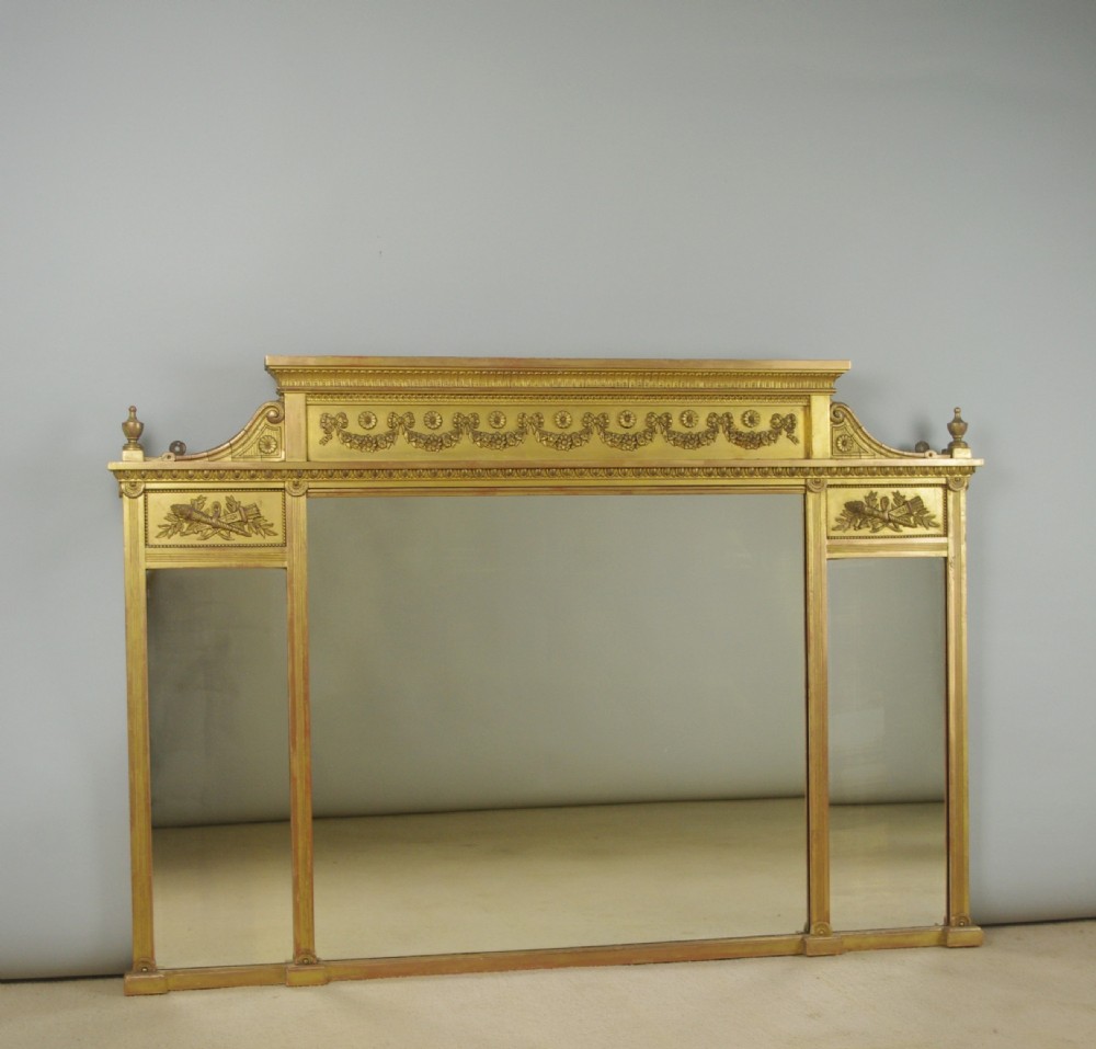 Victorian Gilt Large Triple Plate Overmantle Mirror