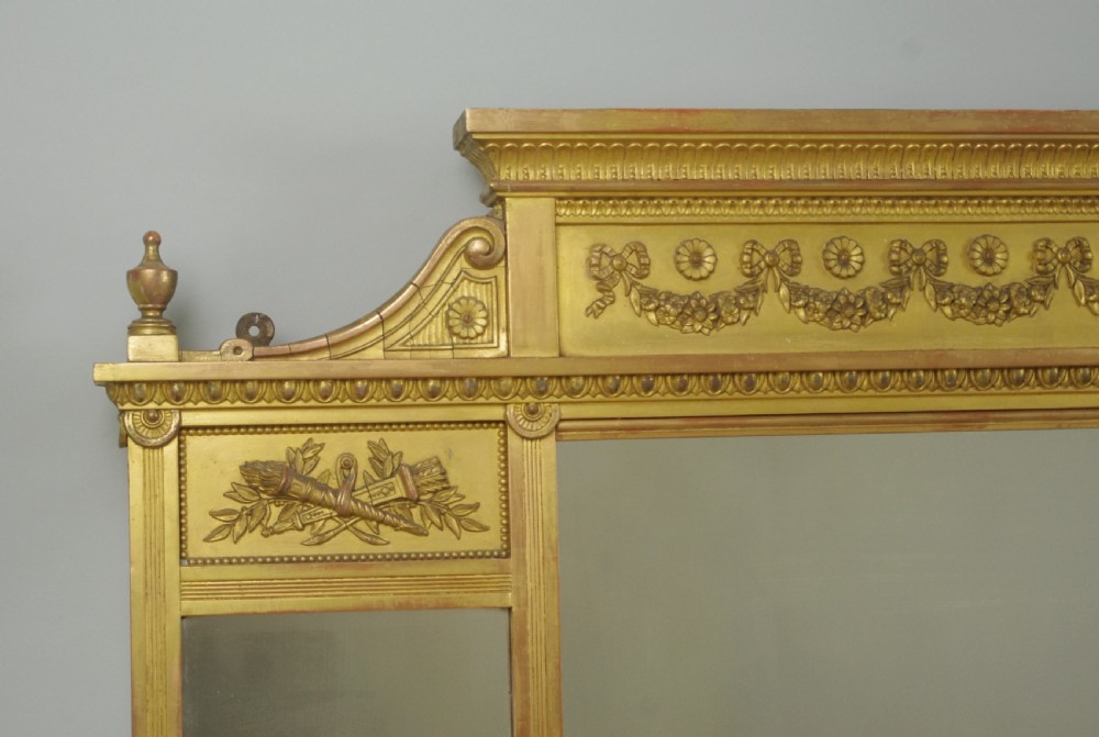 Victorian Gilt Large Triple Plate Overmantle Mirror View V