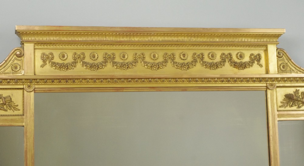 Victorian Gilt Large Triple Plate Overmantle Mirror View VII