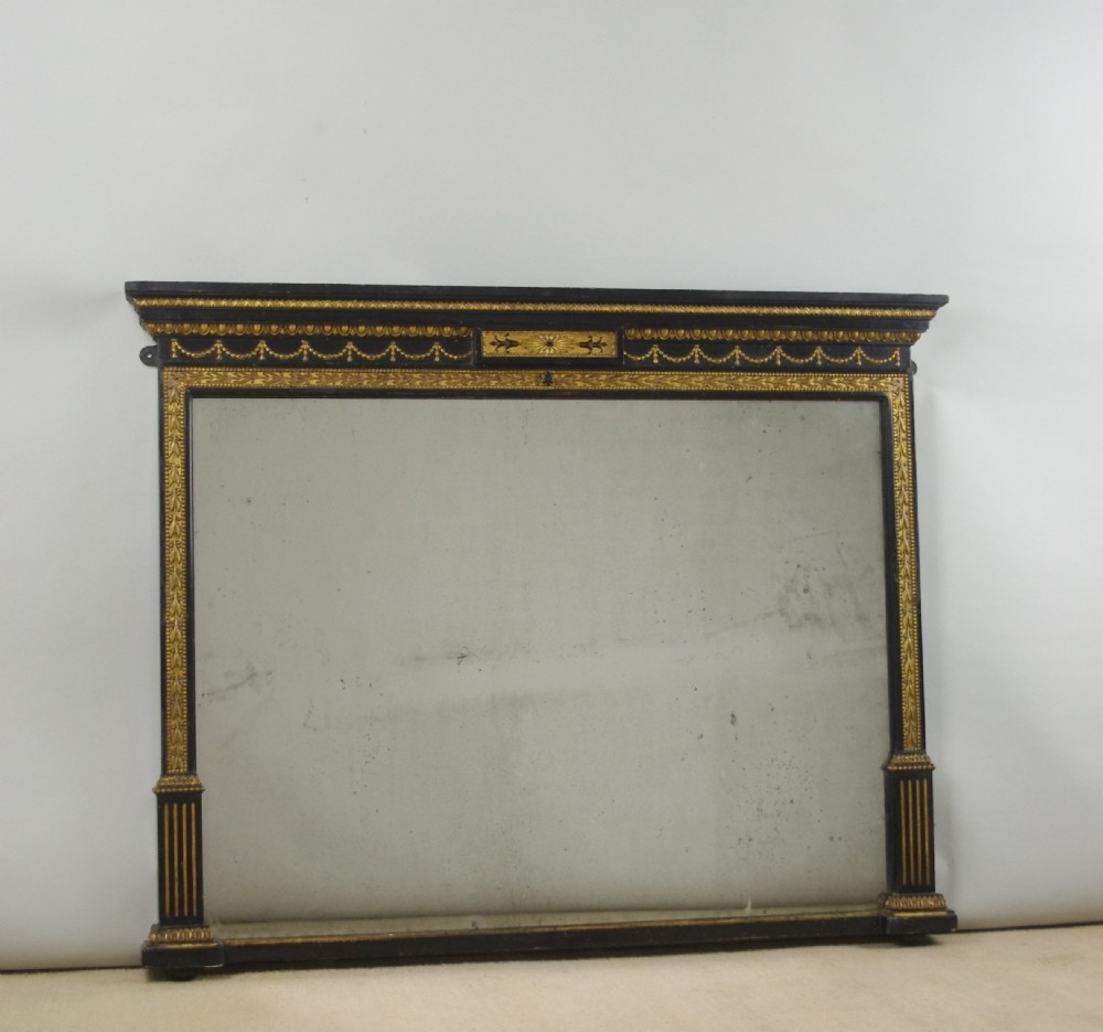 Victorian Ebonised and Parcel-Gilt Adam Style Overmantle Mirror