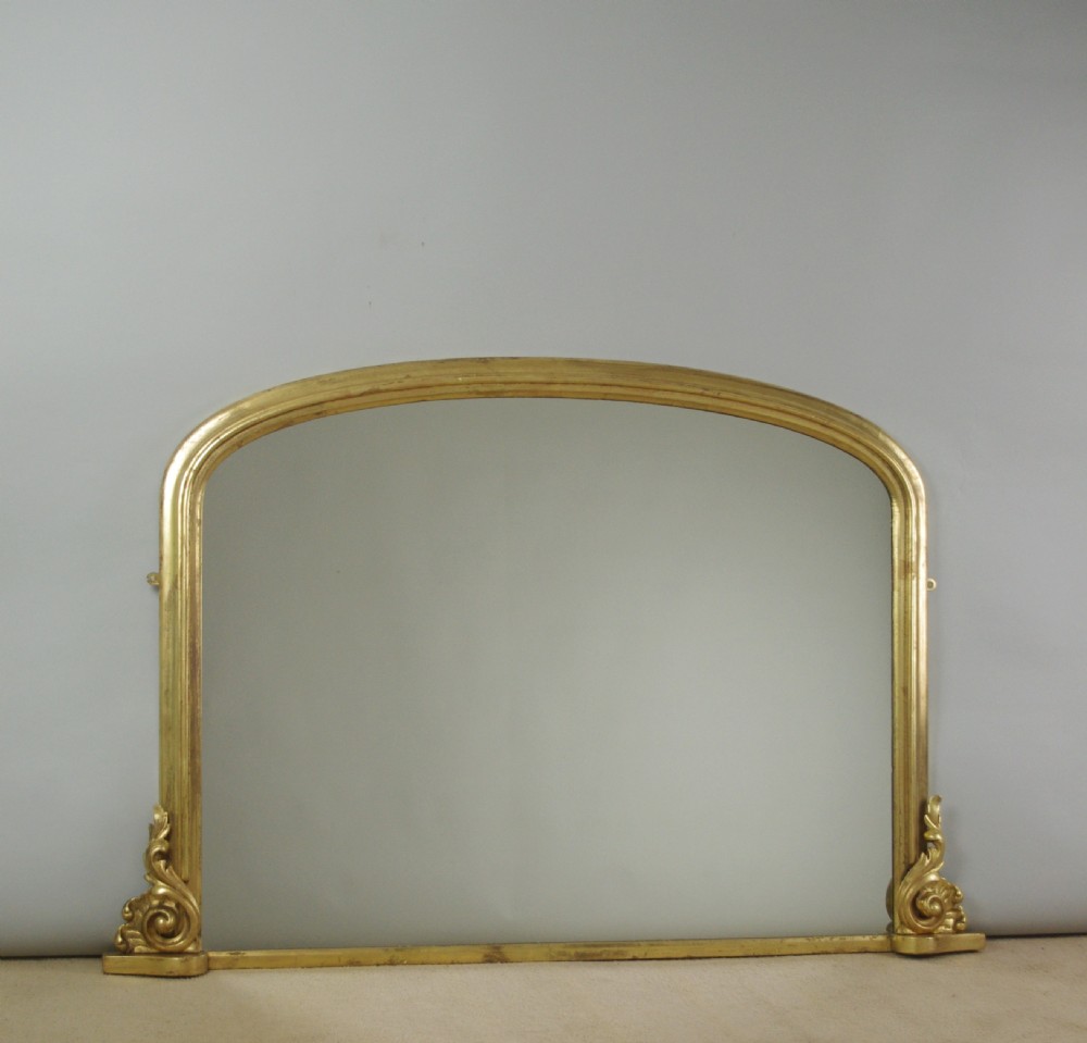 Victorian Gilt Wood Large Arch Top Overmantle Mirror