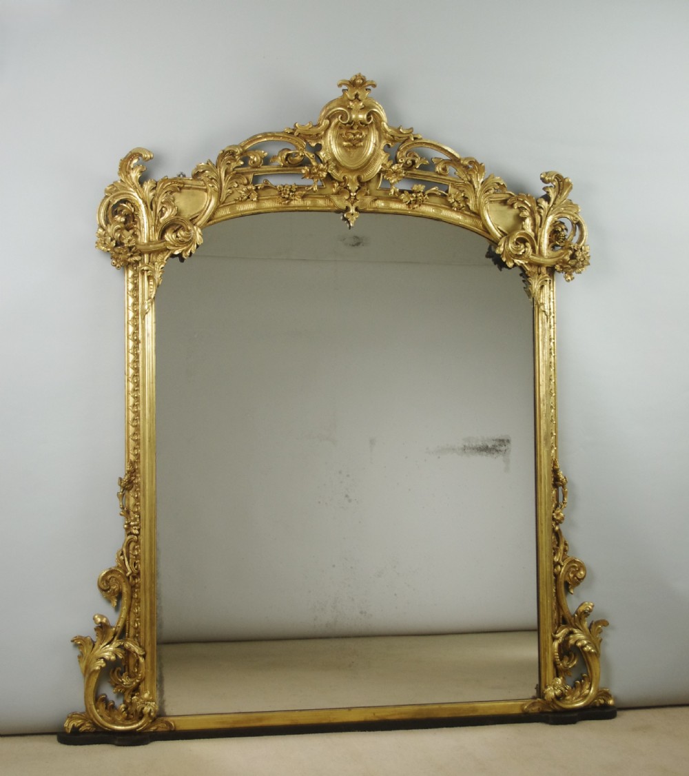 Large Victorian Rococo Style Gilt Overmantle Mirror
