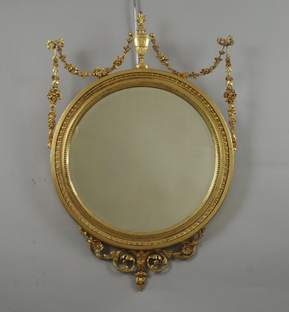 Victorian Gilt Adam Style Circular Wall Mirror