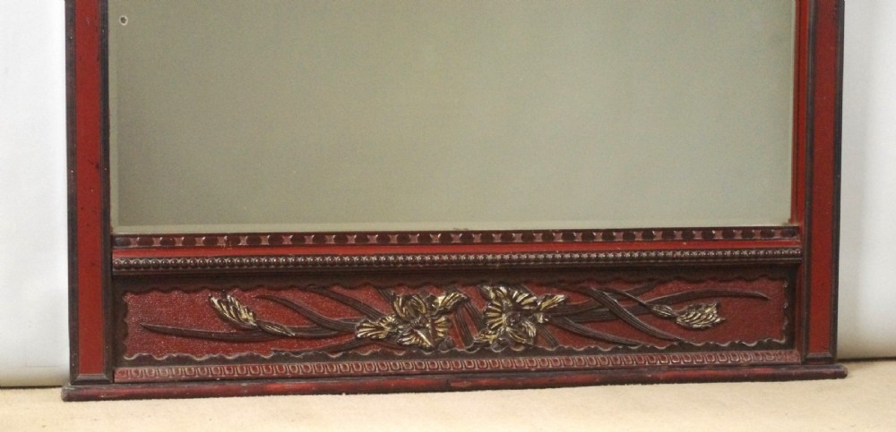 Large Japanese Lacquered Hardwood Overmantle Mirror with Carved Dragon and Mount Fuji View VII