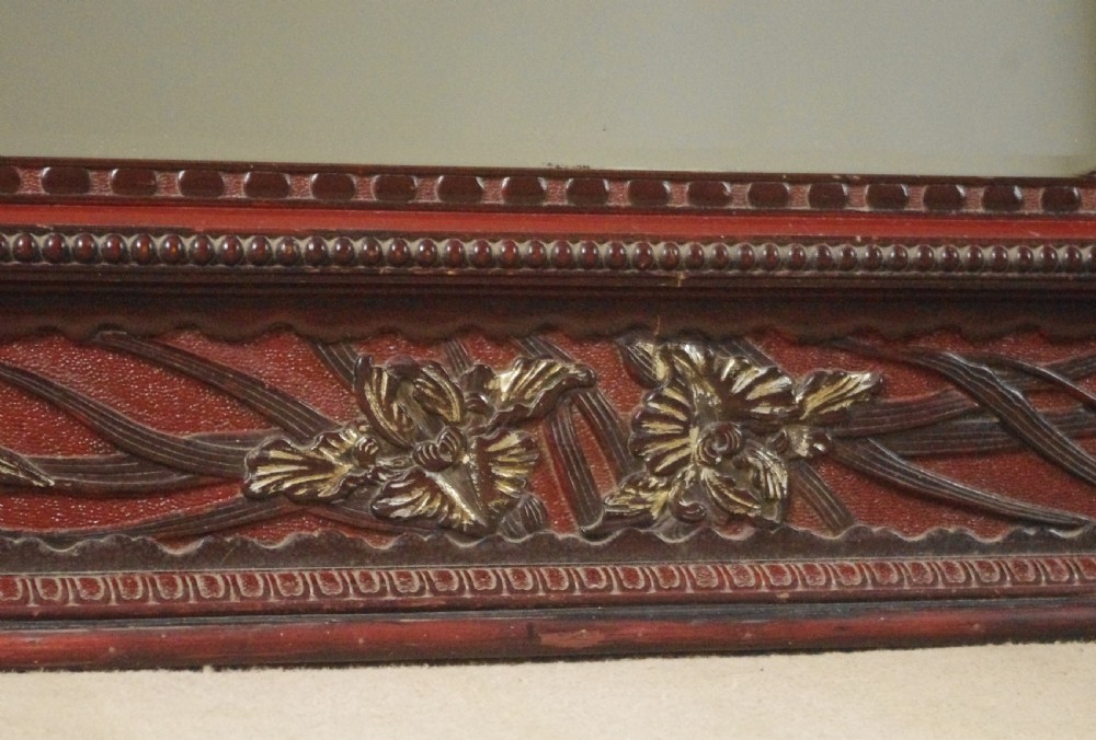 Large Japanese Lacquered Hardwood Overmantle Mirror with Carved Dragon and Mount Fuji View VIII