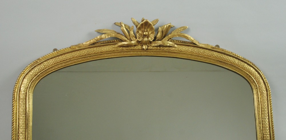 Victorian Gilt Arch Top Overmantle Mirror with Mythical Fish Dolphin Decoration View II