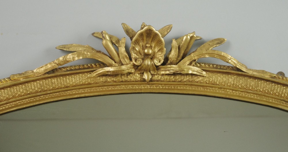 Victorian Gilt Arch Top Overmantle Mirror with Mythical Fish Dolphin Decoration View III