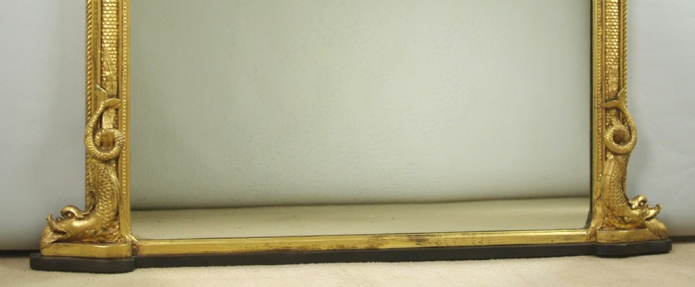 Victorian Gilt Arch Top Overmantle Mirror with Mythical Fish Dolphin Decoration View VIII