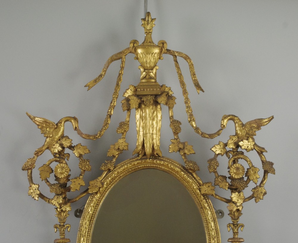 Pair of Victorian Gilt Adam Style Girandole Wall Mirrors with Candle Sconces View VI