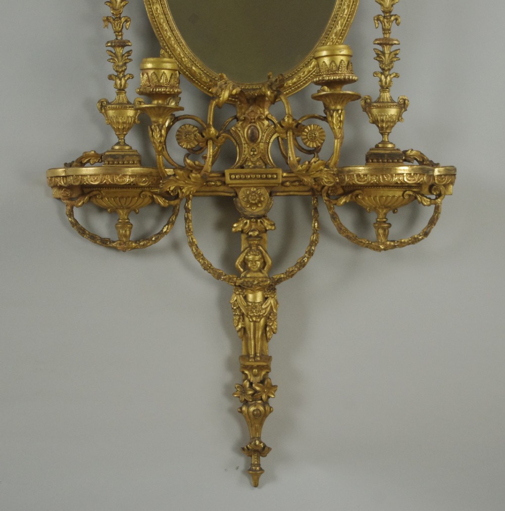 Pair of Victorian Gilt Adam Style Girandole Wall Mirrors with Candle Sconces View VII