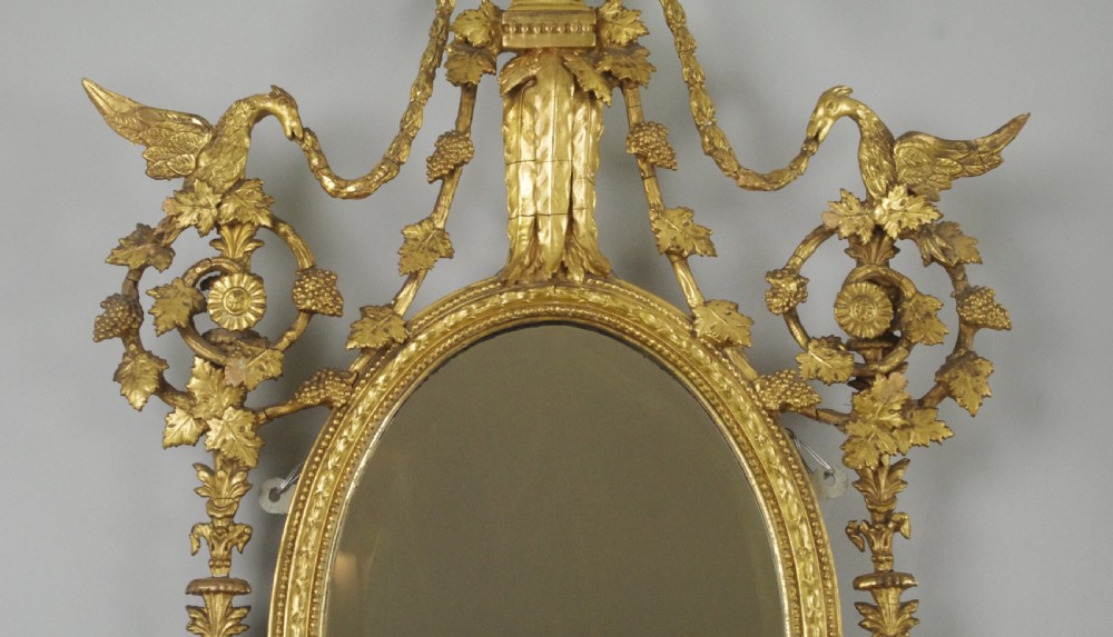 Pair of Victorian Gilt Adam Style Girandole Wall Mirrors with Candle Sconces View VIII
