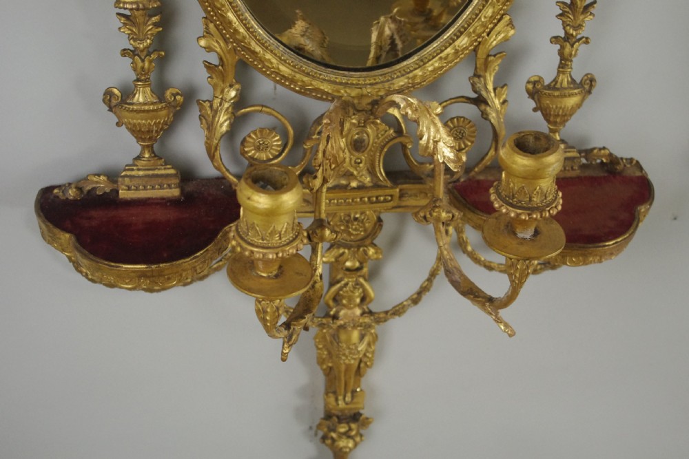 Pair of Victorian Gilt Adam Style Girandole Wall Mirrors with Candle Sconces View XV