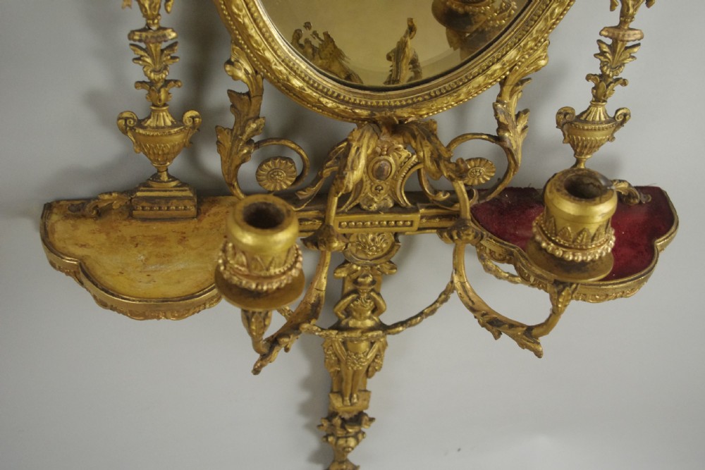 Pair of Victorian Gilt Adam Style Girandole Wall Mirrors with Candle Sconces View XVI