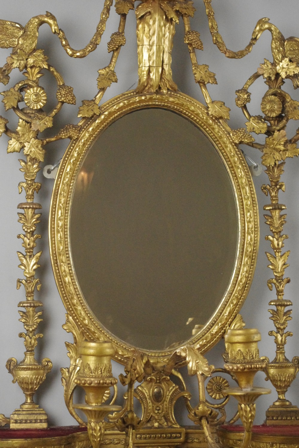 Pair of Victorian Gilt Adam Style Girandole Wall Mirrors with Candle Sconces View XVII