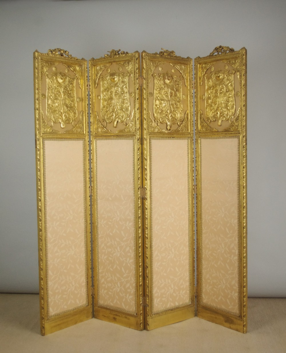 19th Century Gilt Four Fold Screen