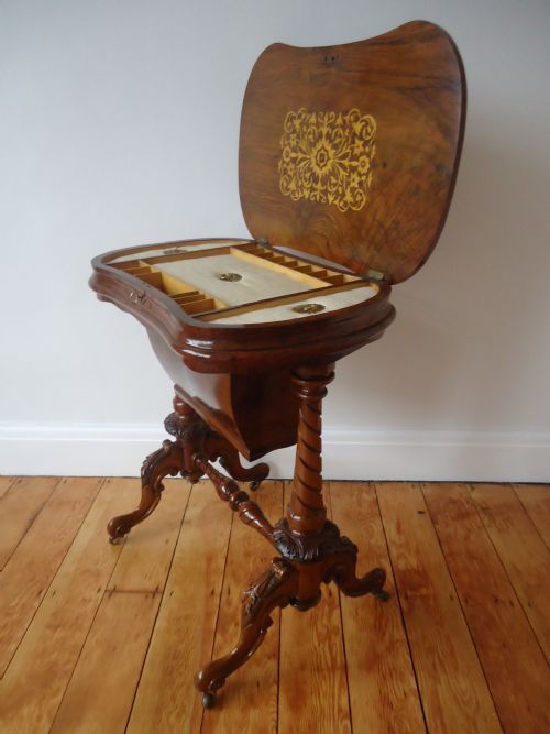 A Burr Walnut Sewing Table Work Box