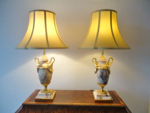 A Fabulous Pair of Marble and Gilt Bronze Table Lamps