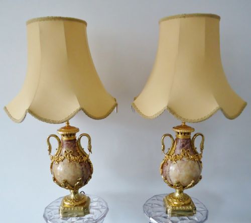 A Fine Pair of Marble Table Lamps with Ormolu Mounts