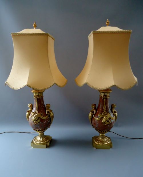 A Magnificent Pair of French Marble Table Lamps