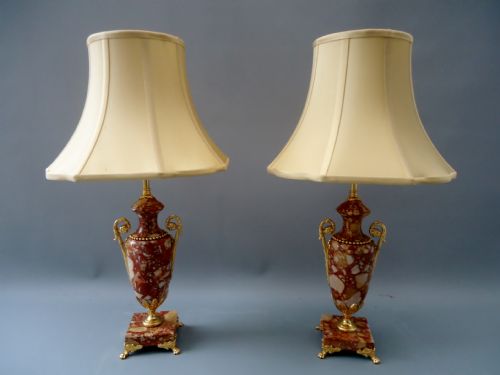 A Pretty Pair of Marble Table Lamps