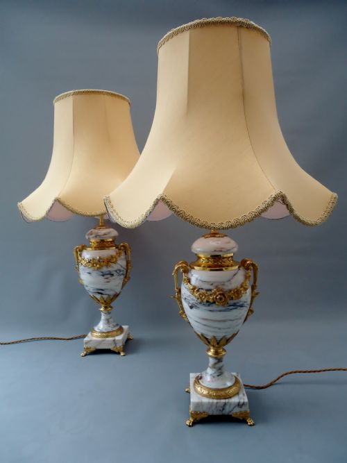 A High Quality Pair of Marble Table Lamps