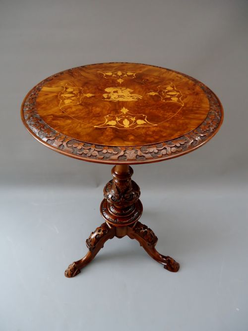A Victorian Period Burr Walnut Inlaid Occasional / Wine Table