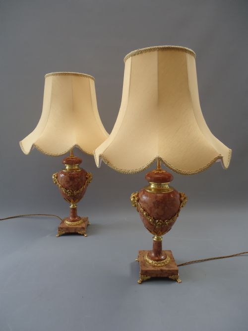 A Good Pair of French Marble Table Lamps with Ormolu Mounts