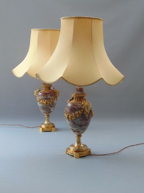A High Quality Pair of Large Marble Table Lamps