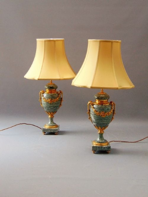 A Quality Pair of Marble Table Lamps  Louis XVI Style