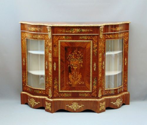 A Fabulous  Petite Walnut Marquetry Credenza Side Cabinet