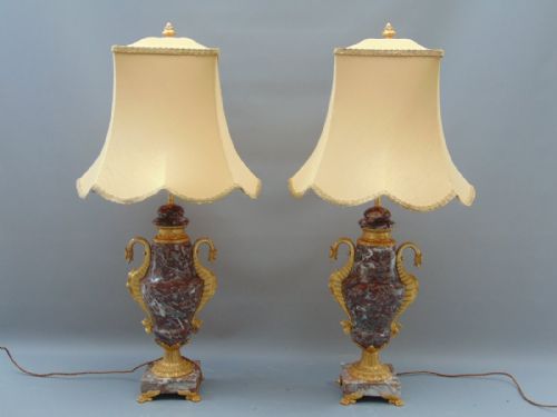 A Fantastic Pair of Antique Marble and Ormolu Mounted French Table Lamps