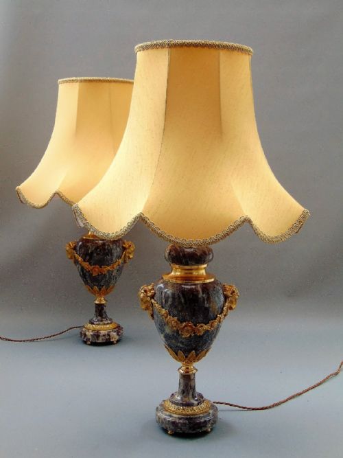A  Superb Quality Pair of Marble Table Lamps