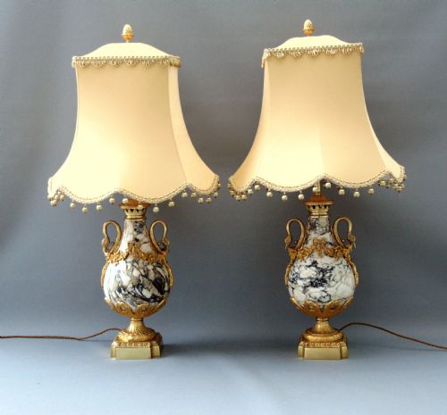 A  Pair of Marble Table Lamps