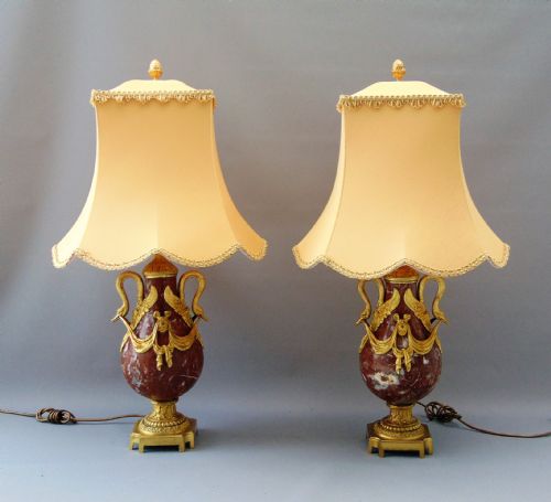 A  Pair of Marble  Ormolu Mounted Table Lamps