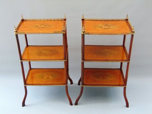 A Fine Pair of Marquetry Etagere Side Tables