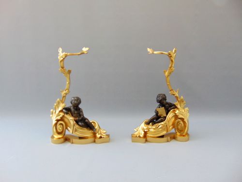 A Fine Pair of Ormolu and Bronze Fire Side Chenet Andirons