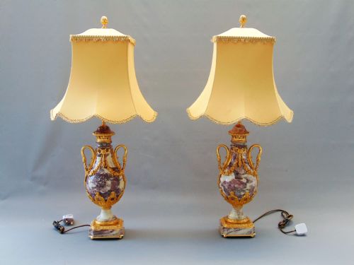 A Stunning Pair of Marble Table Lamps