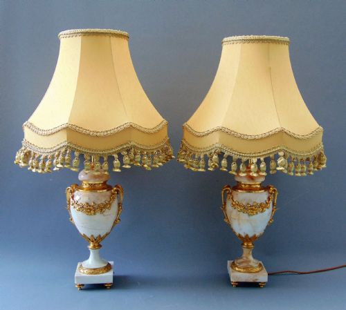 A Fine Pair of Antique Marble Table Lamps