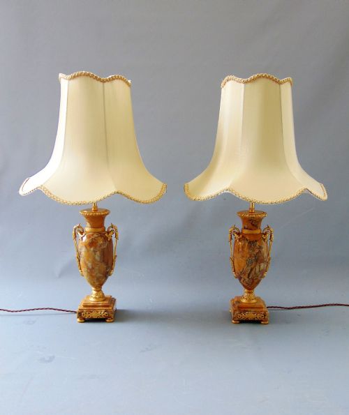 A Fine Pair of Sienna Marble Table Lamps