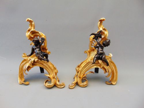 A Fine Pair of Ormolu Chenets Andirons