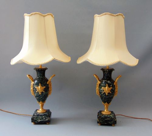 A Superb Pair of Green Marble Table Lamps