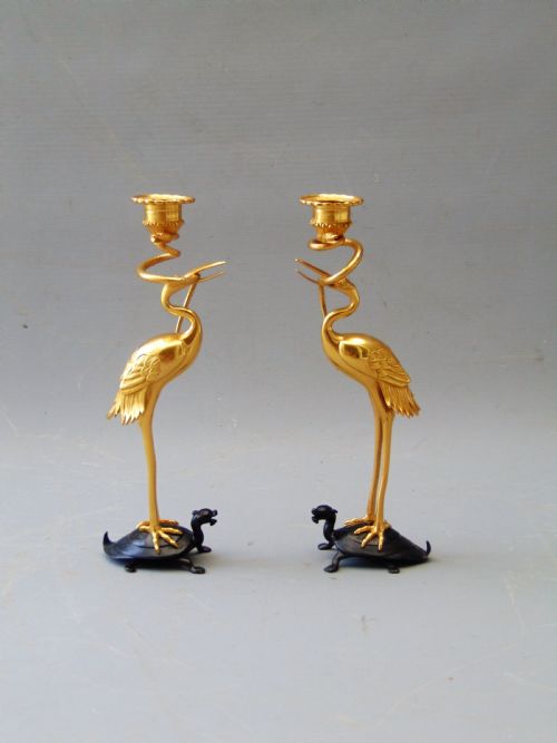 A Fine Pair of Ormolu Stork Candlesticks